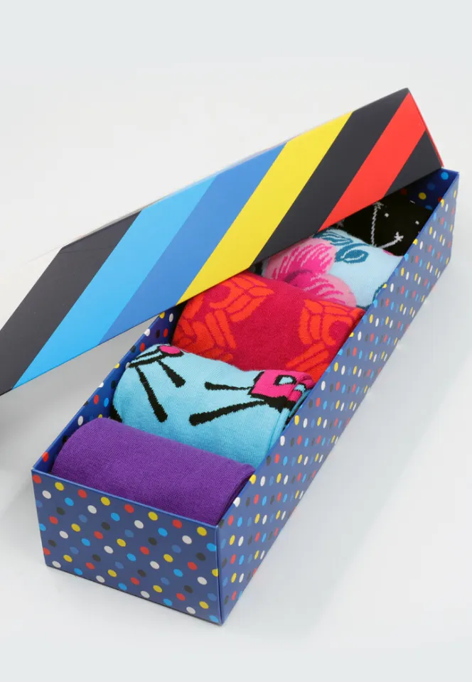 Set 5 Perechi Șosete Unisex Serena – Multicolore, cu Imprimeuri Vesele, în Cutie Cadou
