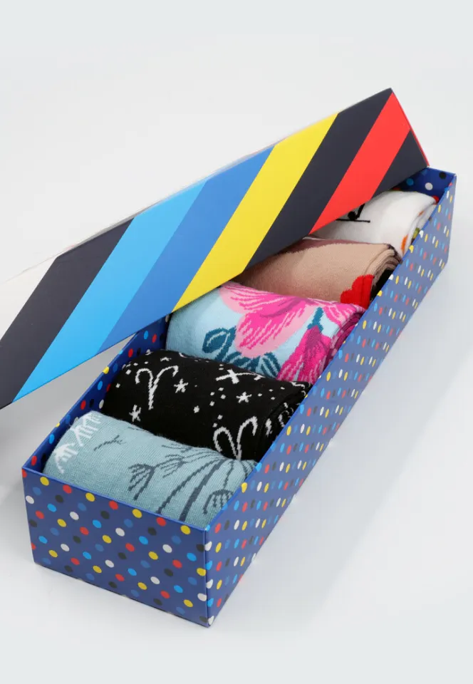 Set 5 Perechi Șosete Unisex Serena – Multicolore, cu Imprimeuri Vesele, în Cutie Cadou