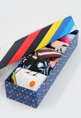 Set 5 Perechi Șosete Unisex Serena – Multicolore, cu Imprimeuri Vesele, în Cutie Cadou