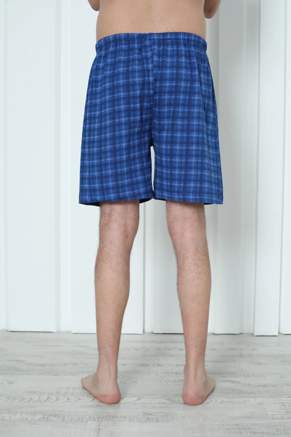 Short de pijama bărbați carouri albastru închis, bumbac - 2