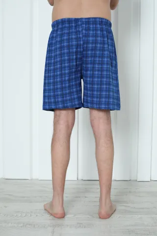 Short de pijama bărbați carouri albastru închis, bumbac hover