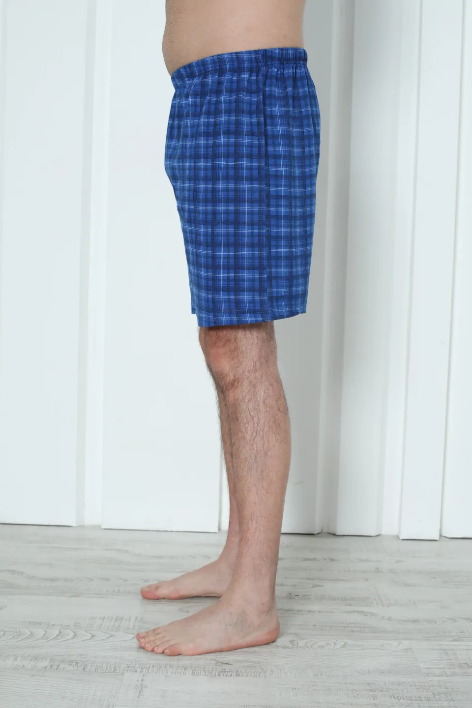 Short de pijama bărbați carouri albastru închis, bumbac - 3