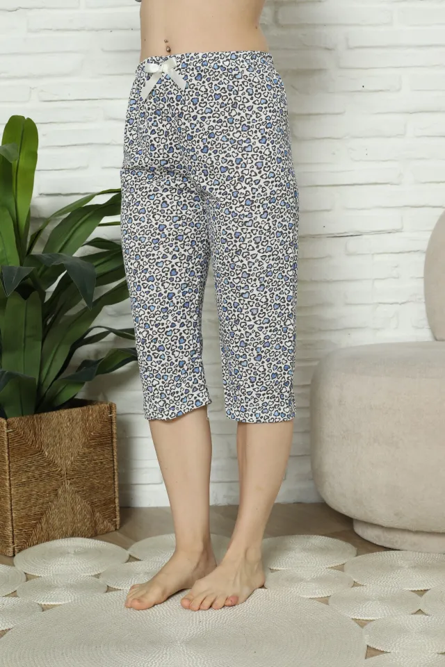 Pantaloni pijama damă 3/4, mov, imprimeu inimi