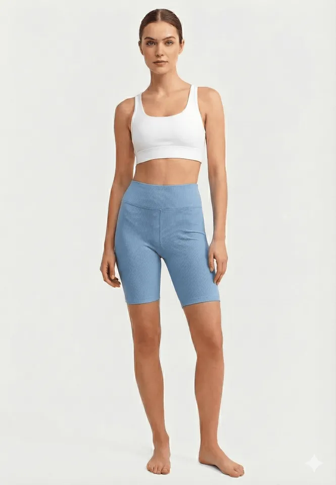 Colanți damă scurți si elastici cu talie înaltă- culoare albastru