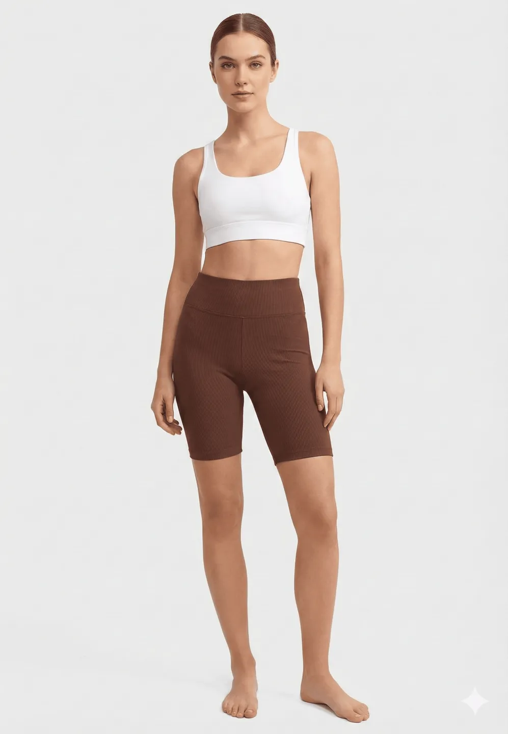 Colanți damă scurți si elastici cu talie înaltă- culoare maro - 1