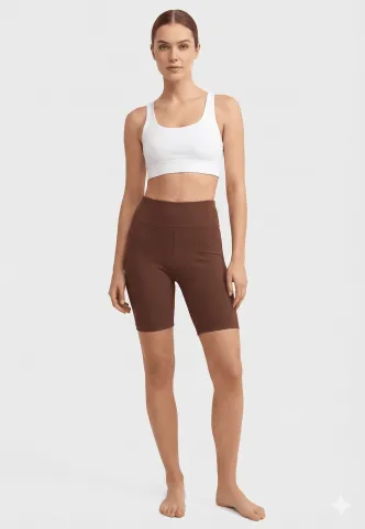 Colanți damă scurți si elastici cu talie înaltă- culoare maro