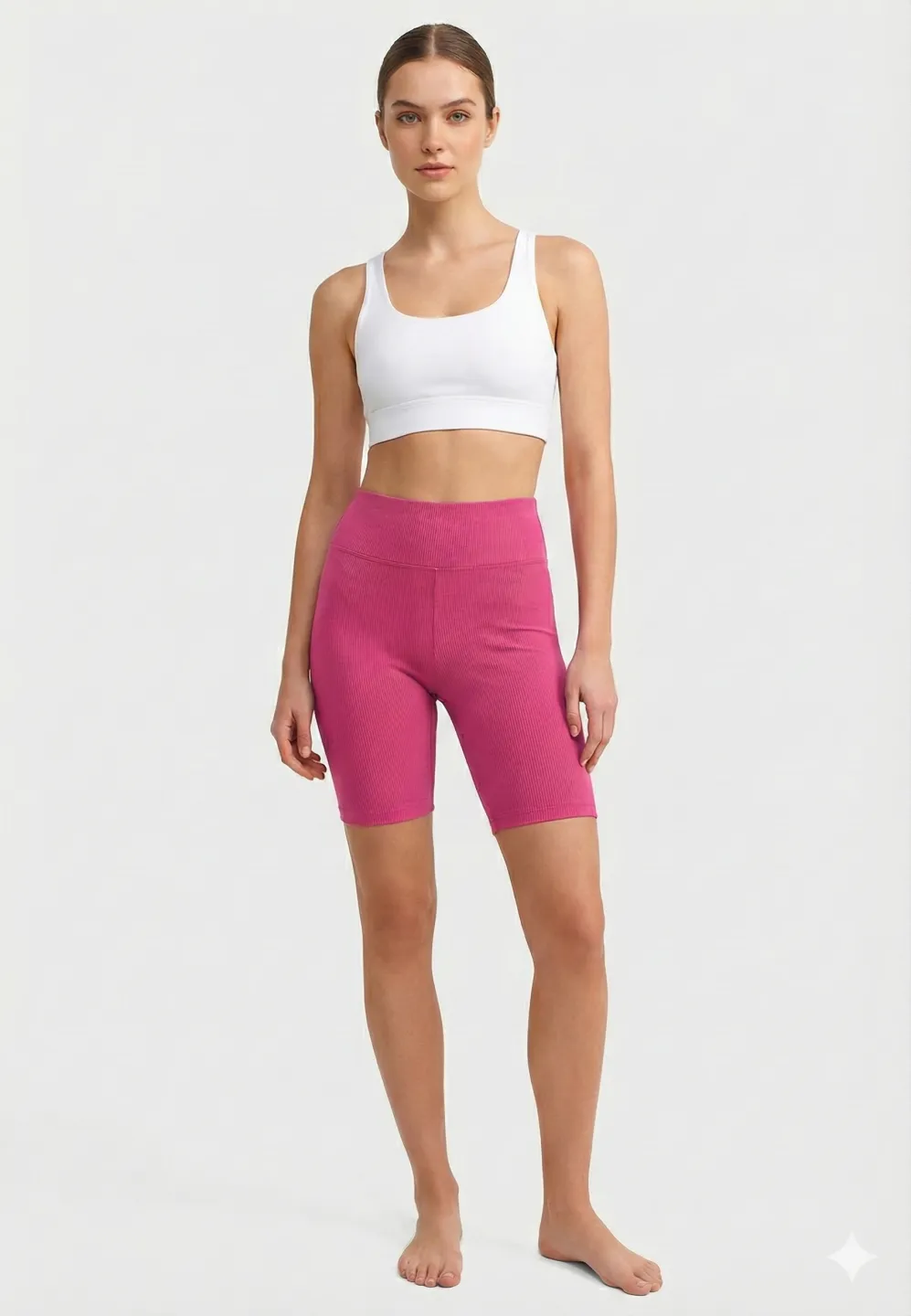 Colanți damă scurți si elastici cu talie înaltă- culoare roz - 1