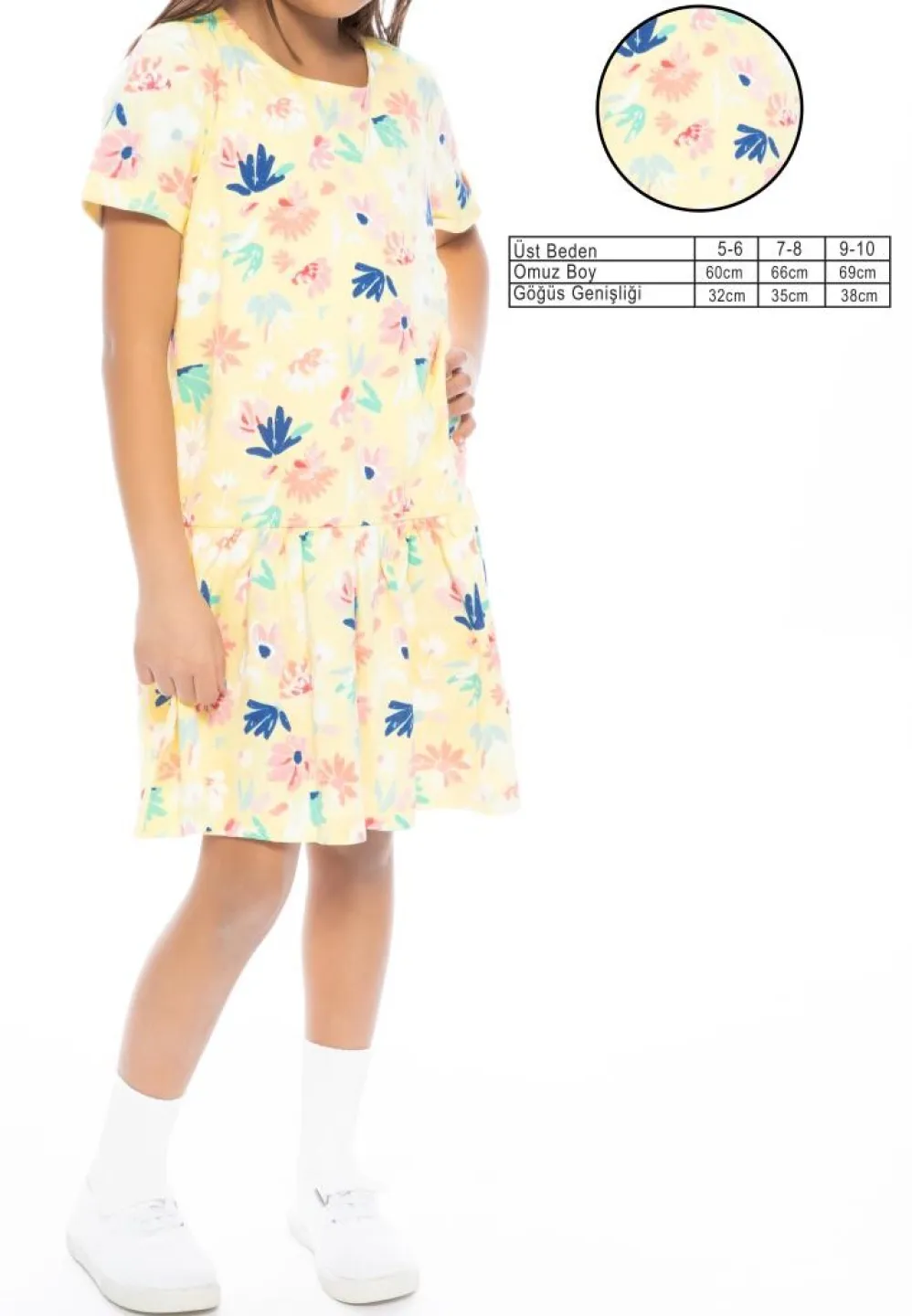 Rochie fetiță galbenă cu flori și volănașe - 1