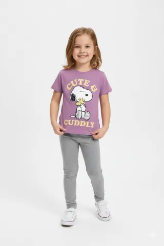 Pijama fetițe mov cu imprimeu „Cute &amp; Cuddly” – bumbac 100%