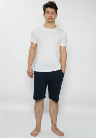 Pijama bărbați alb-bleumarin – bumbac &amp; modal