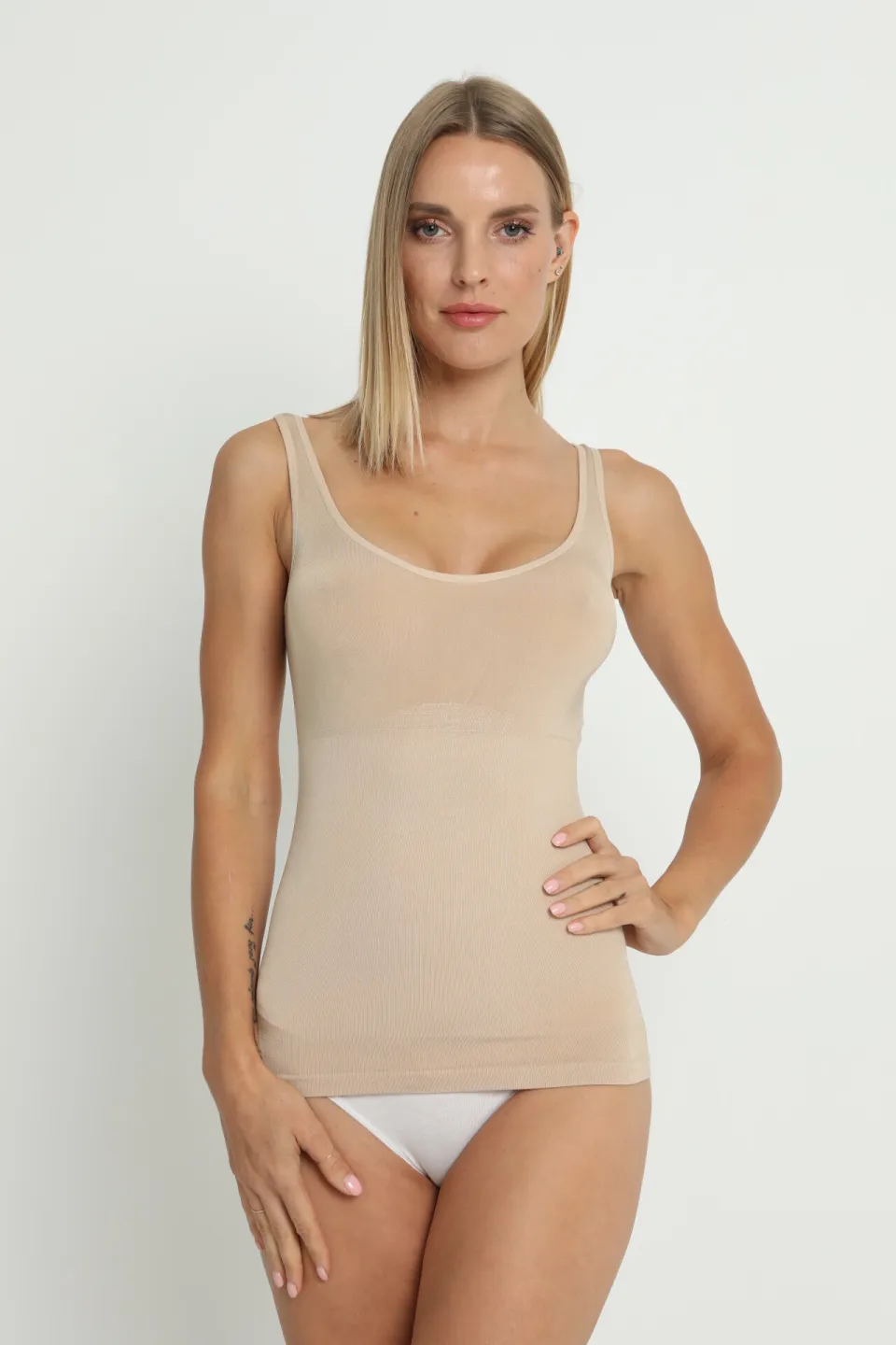 Maiou modelator damă Miss Fit – bej, cu bretele groase - 1