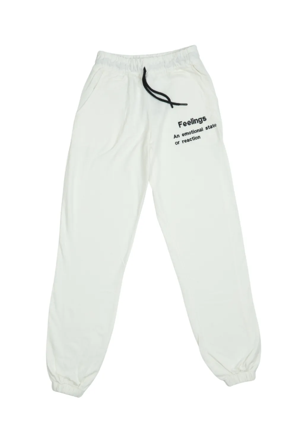 Pantaloni de trening damă albi cu șiret și imprimeu "Feeling" - 1