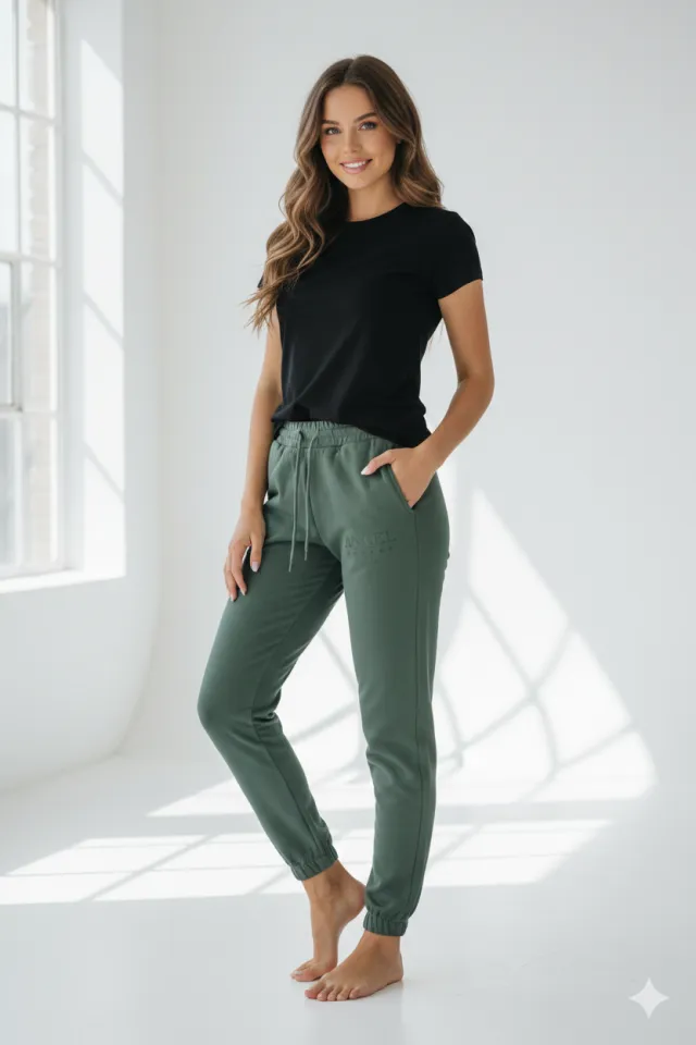 Pantaloni de trening damă verzi cu șiret și imprimeu "Angel"