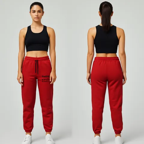 Pantaloni de trening damă rosii cu șiret și imprimeu "Feeling" hover