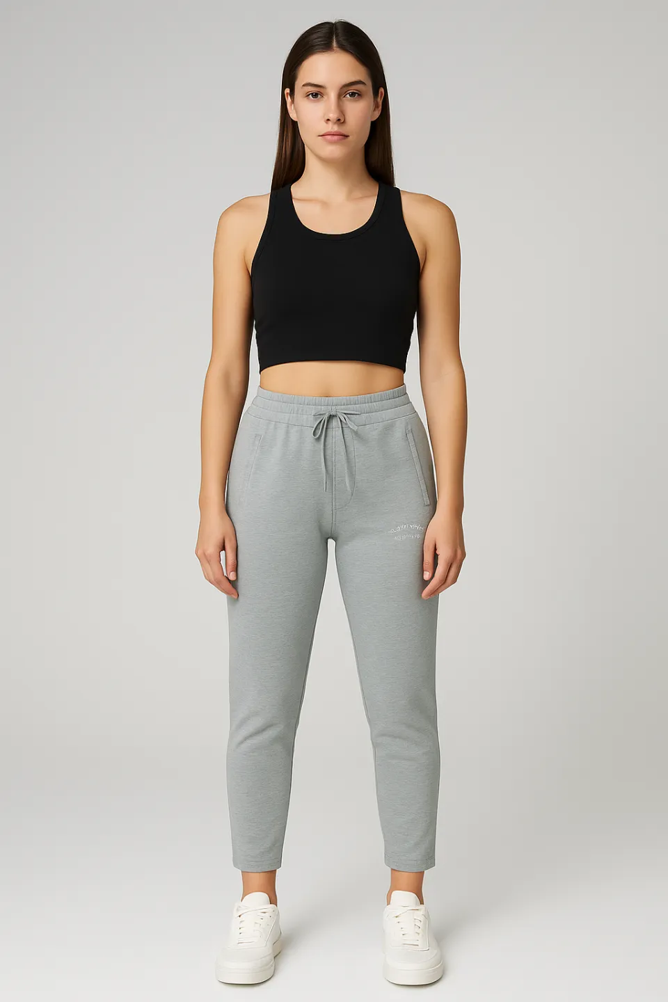 Pantaloni de trening damă gri simpli cu buzunare cu fermoar - 1