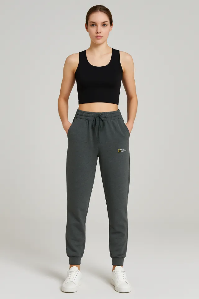 Pantaloni de trening damă gri inchis cu imprimeu „Sweet Beautiful”