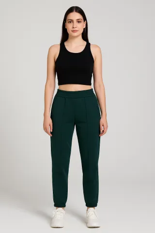 Pantaloni de trening damă verde închis cu dunga cusută pe față