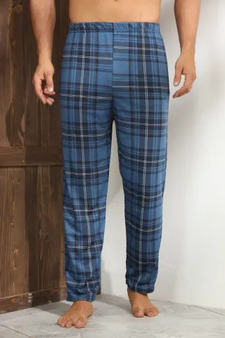 Pantaloni pijama bărbați navi cu carouri albe și linii negre – croială lejeră