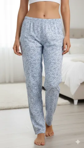 Pantaloni de pijama damă Big Size, gri cu fluturi, 85% vâscoză, 15% poliester