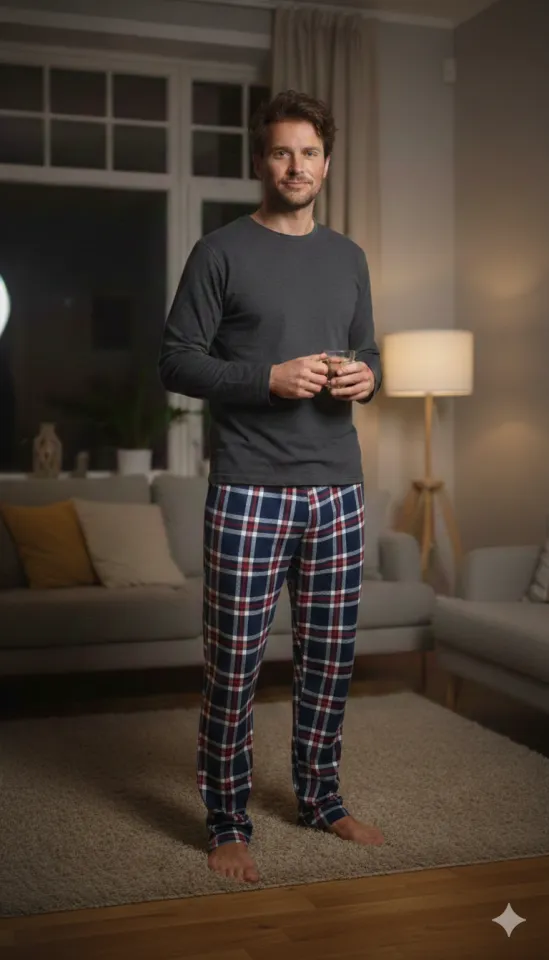 Pantaloni pijama bărbați bleumarin cu carouri roșii și albe – croială lejeră-big size