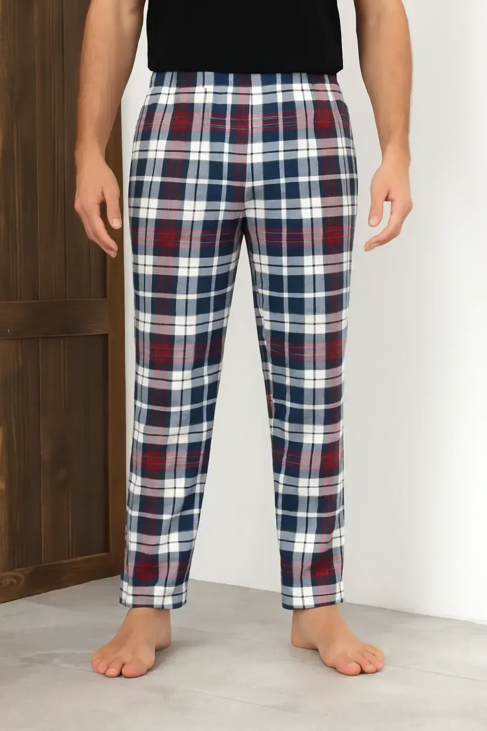 Pantaloni pijama bărbați multicolor cu model în carouri – croială lejeră-big size - 1