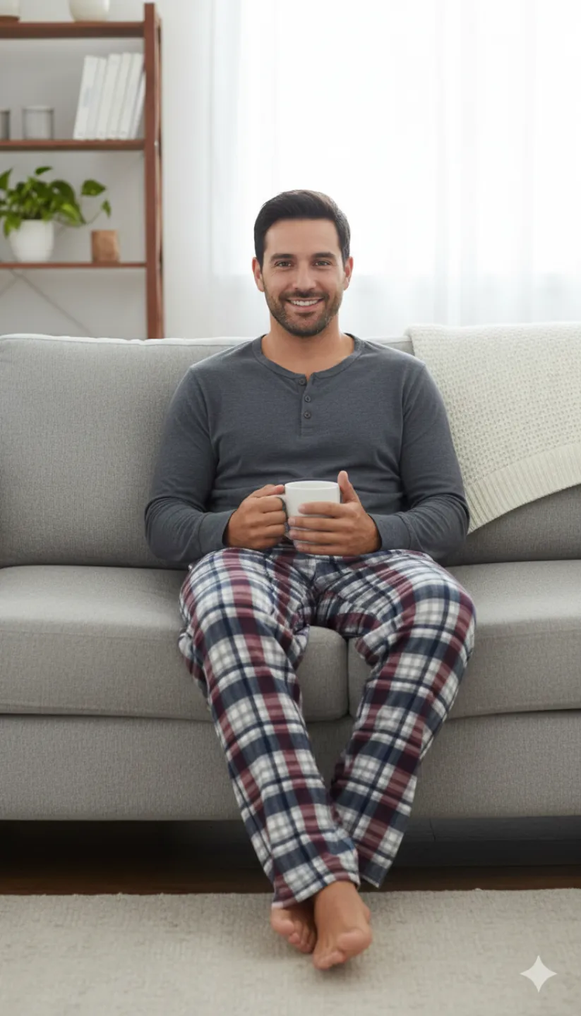 Pantaloni pijama bărbați  în carouri ,multi color, croială lejeră-big size - 1