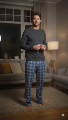 Pantaloni de pijama bărbați NAVY cu carouri negre si albe