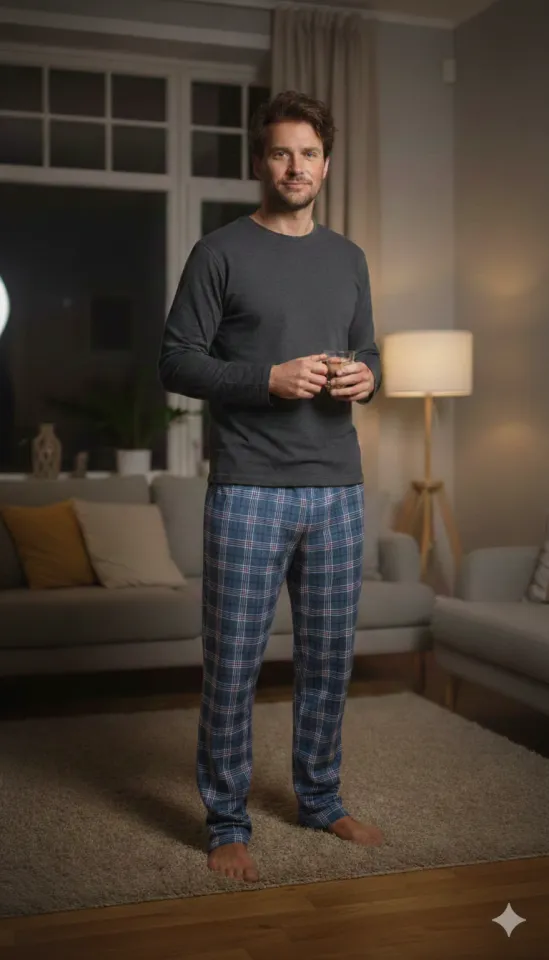 Pantaloni de pijama bărbați NAVY cu carouri negre si albe