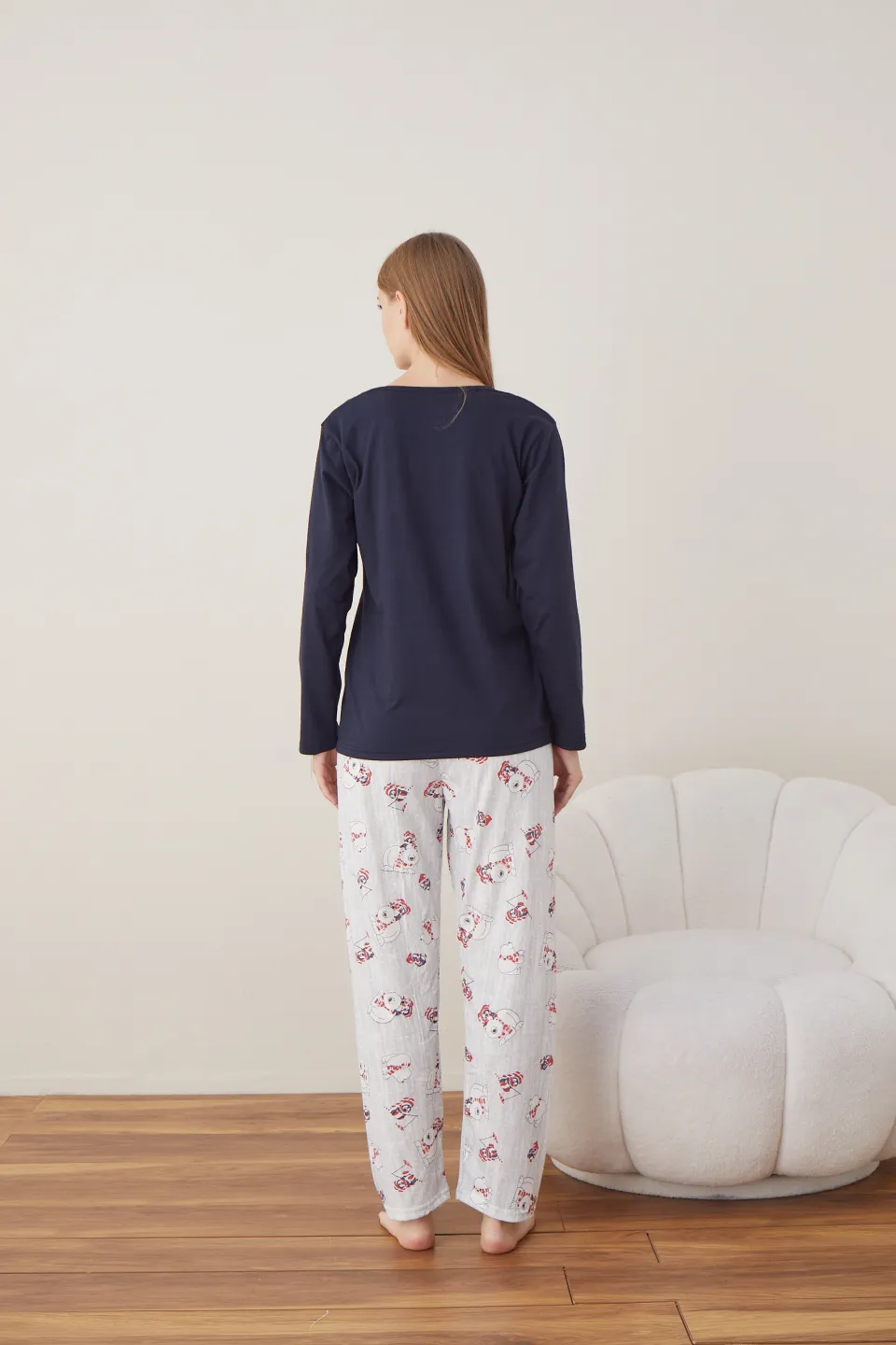 Pijama de Crăciun pentru damă, bluză bleumarin și pantaloni gri, imprimeu „Forever Friends” - 3