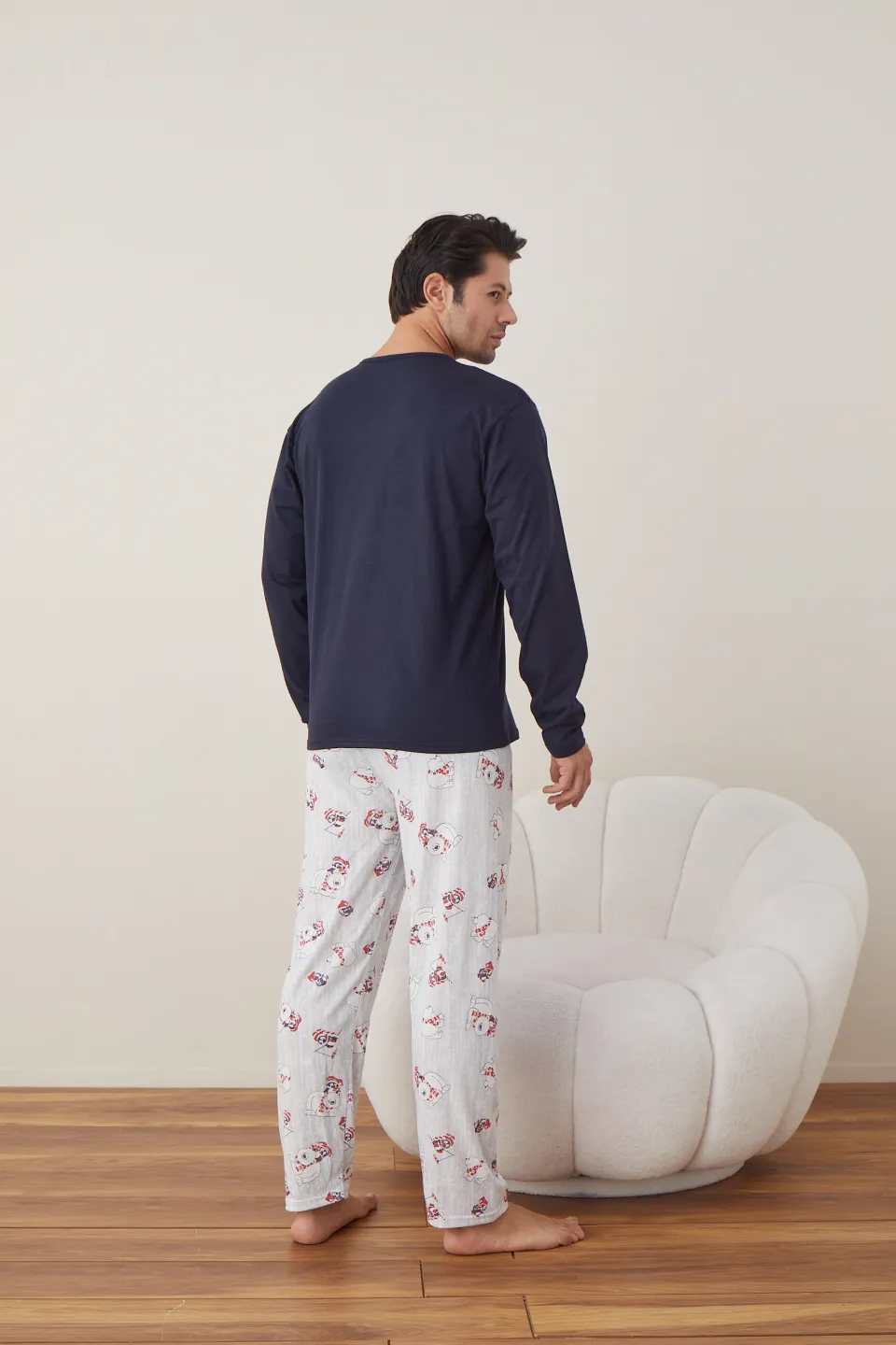 Pijama de Crăciun pentru bărbați, bluză bleumarin și pantaloni gri, imprimeu „Forever Friends” - 5
