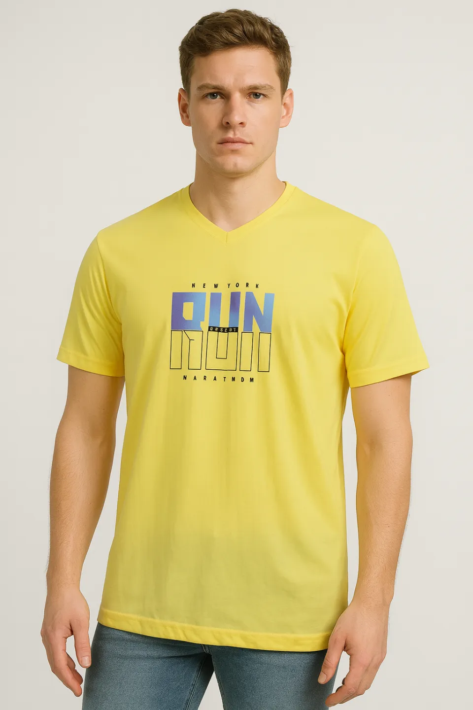 Tricou bărbați cu imprimeu RUN– croială lejeră-galben - 1