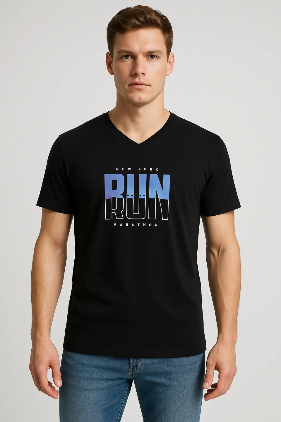 Tricou bărbați cu imprimeu RUN– croială lejeră-negru - 1