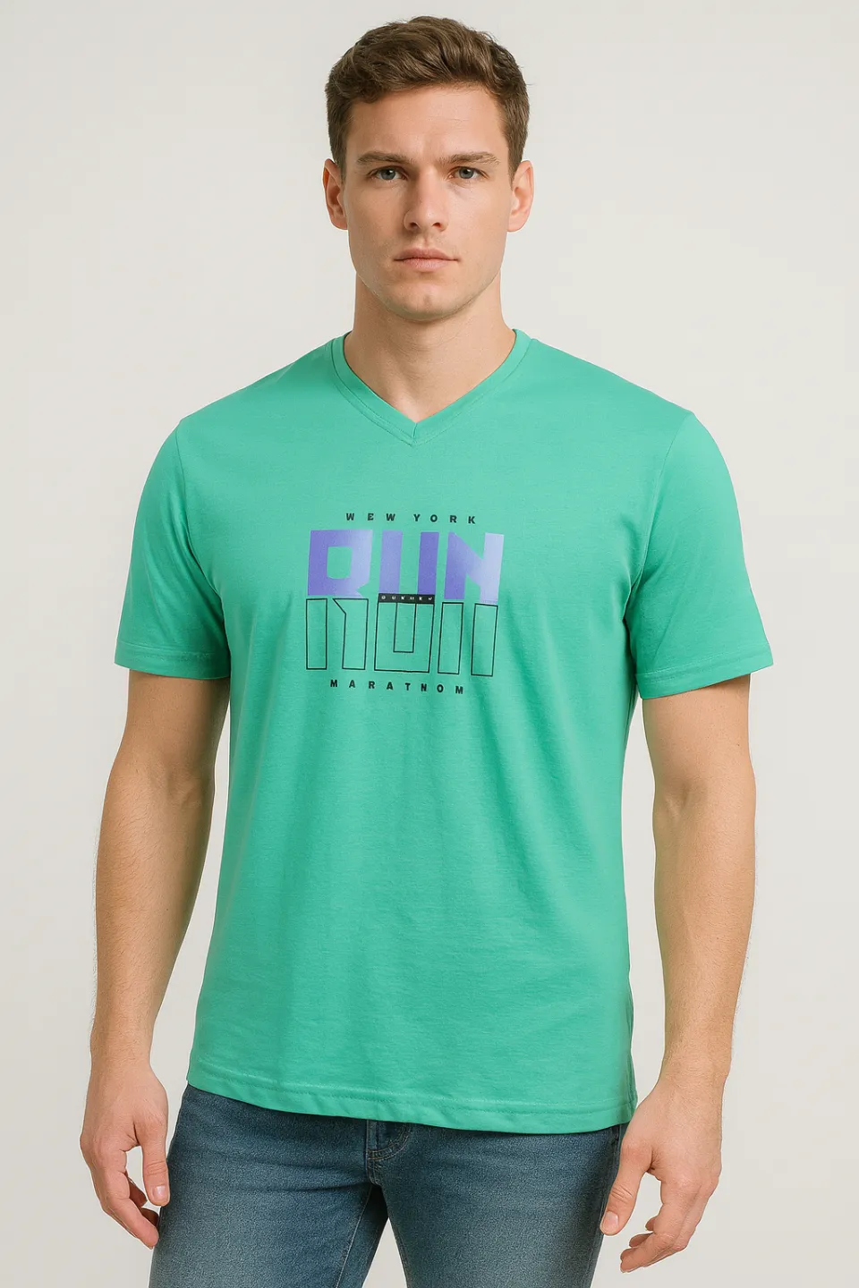 Tricou bărbați cu imprimeu RUN– croială lejeră-verde - 1