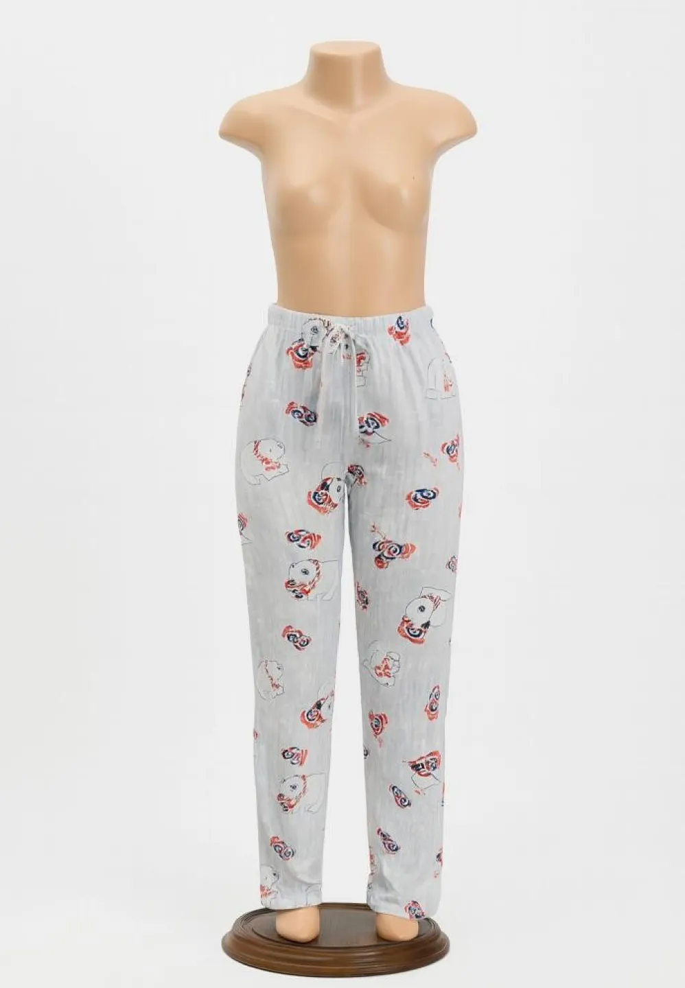 Pantaloni lungi damă de Crăciun gri cu model pinguini – 100% bumbac - 1