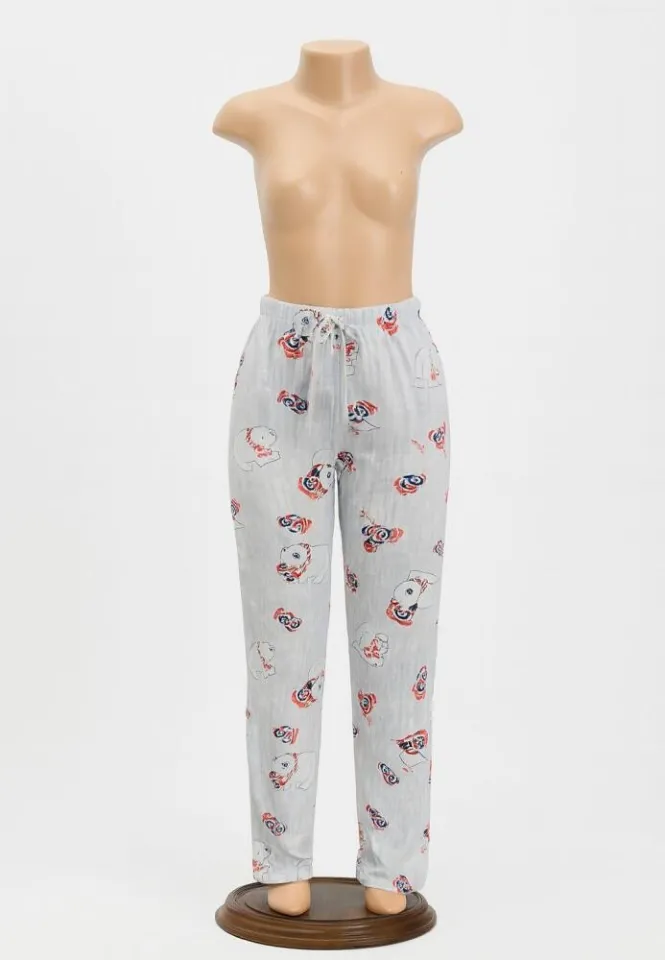 Pantaloni lungi damă de Crăciun gri cu model pinguini – 100% bumbac