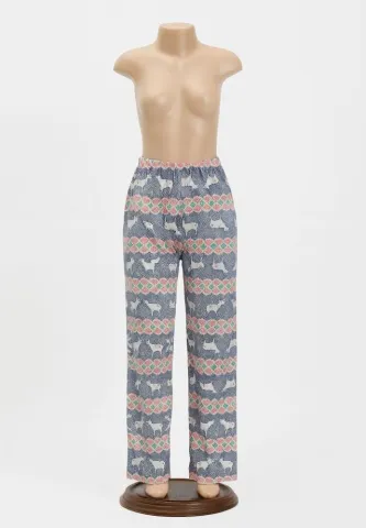 Pantaloni lungi damă de Crăciun colorați cu model reni – 100% bumbac