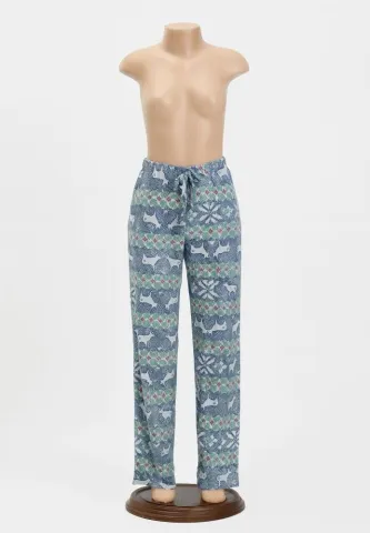 Pantaloni lungi damă de Crăciun albaștri cu model reni – 100% bumbac