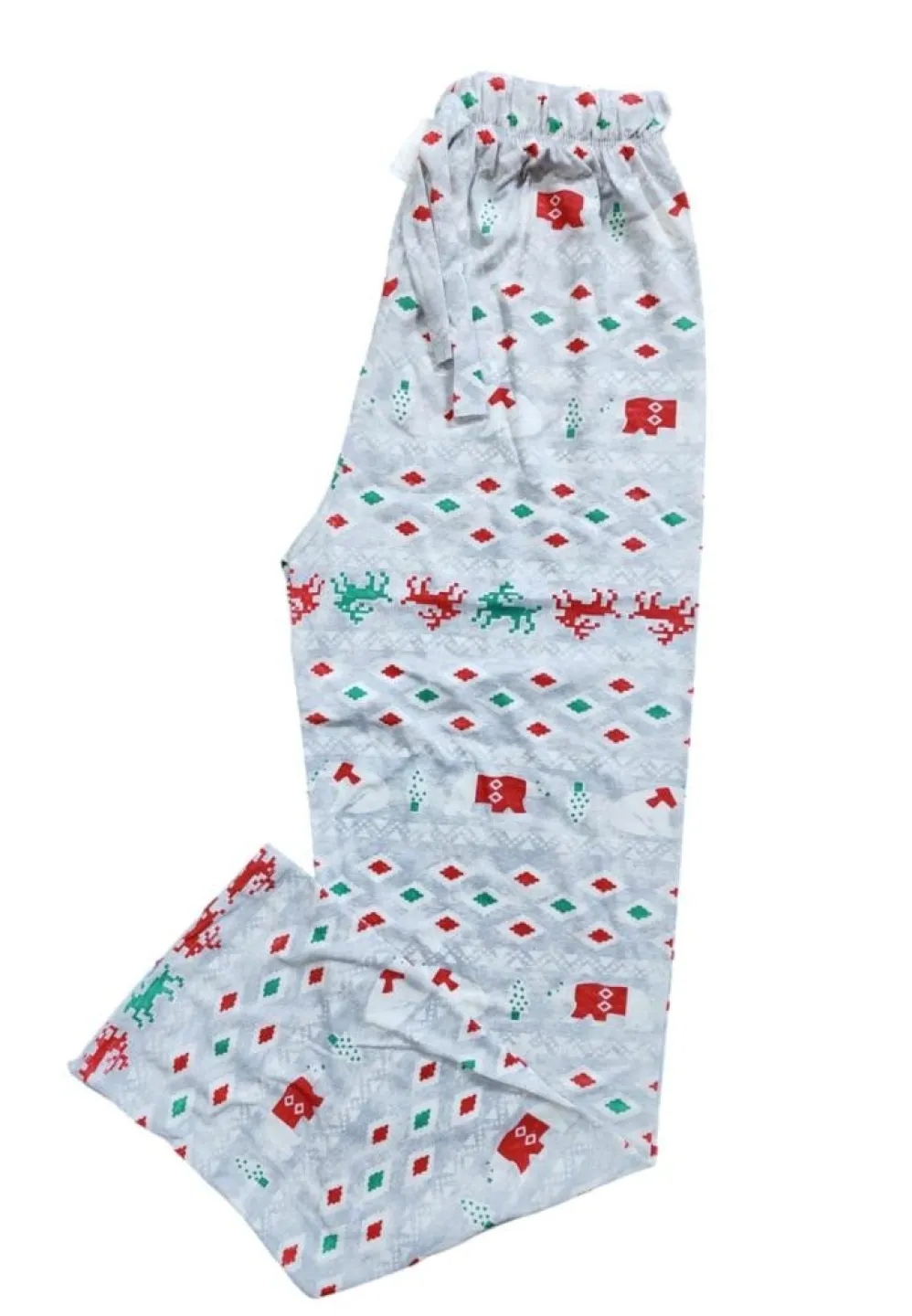 Pantaloni lungi damă de Crăciun gri cu model urs polar și ren – 100% bumbac - 2