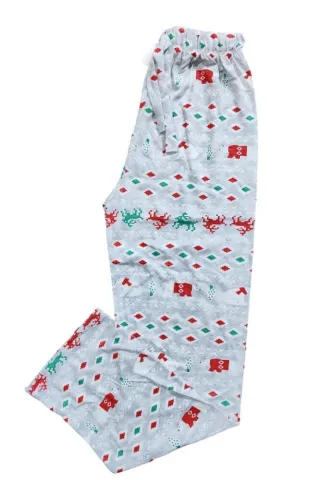 Pantaloni lungi damă de Crăciun gri cu model urs polar și ren – 100% bumbac hover