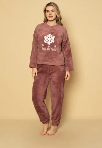 Pijama damă „COCOLINO” mov cu imprimeu „Rain and Snow”