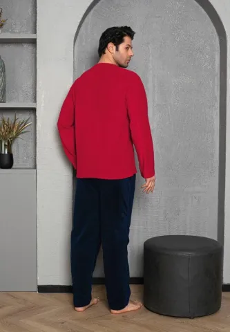 Pijama bărbați pentru sezonul rece roșu & bleumarin „COLORADO STATE” – material polar hover