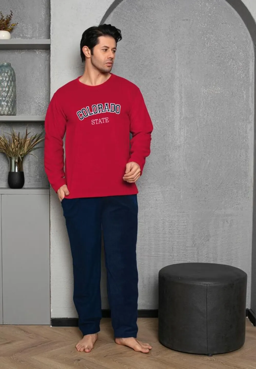 Pijama bărbați pentru sezonul rece roșu & bleumarin „COLORADO STATE” – material polar - 1
