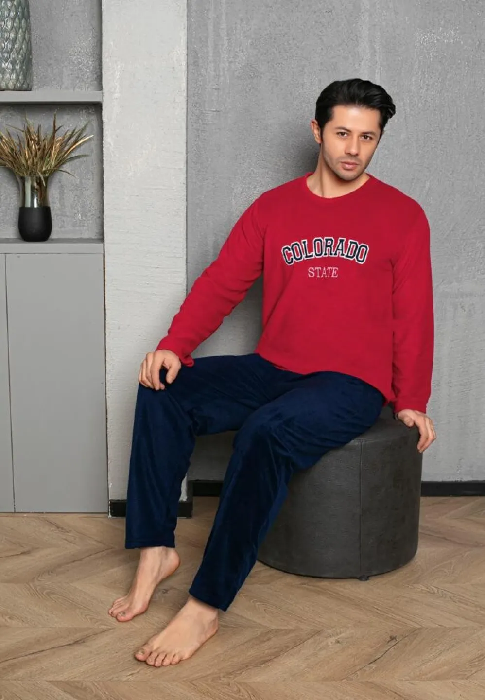 Pijama bărbați pentru sezonul rece roșu & bleumarin „COLORADO STATE” – material polar - 3