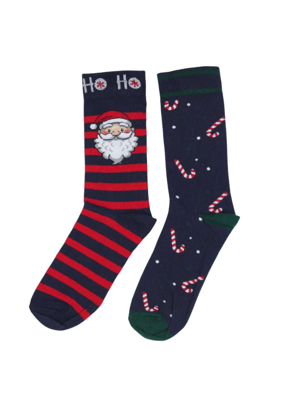 Set 2 perechi șosete lungi bărbați Crăciun bleumarin cu acadele și Moș Crăciun - 1