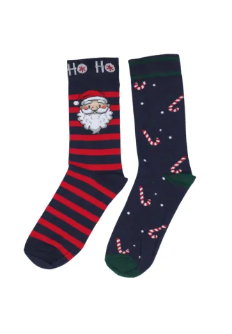 Set 2 perechi șosete lungi bărbați Crăciun bleumarin cu acadele și Moș Crăciun