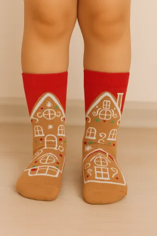 Șosete de Crăciun bărbați roșii cu imprimeu casă decorată