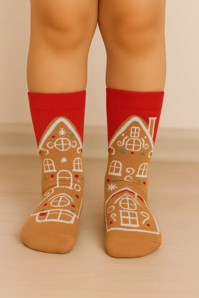 Șosete de Crăciun bărbați roșii cu imprimeu casă decorată