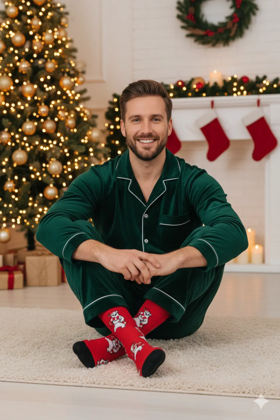 Șosete de Crăciun bărbați roșii cu imprimeu urs polar - 1