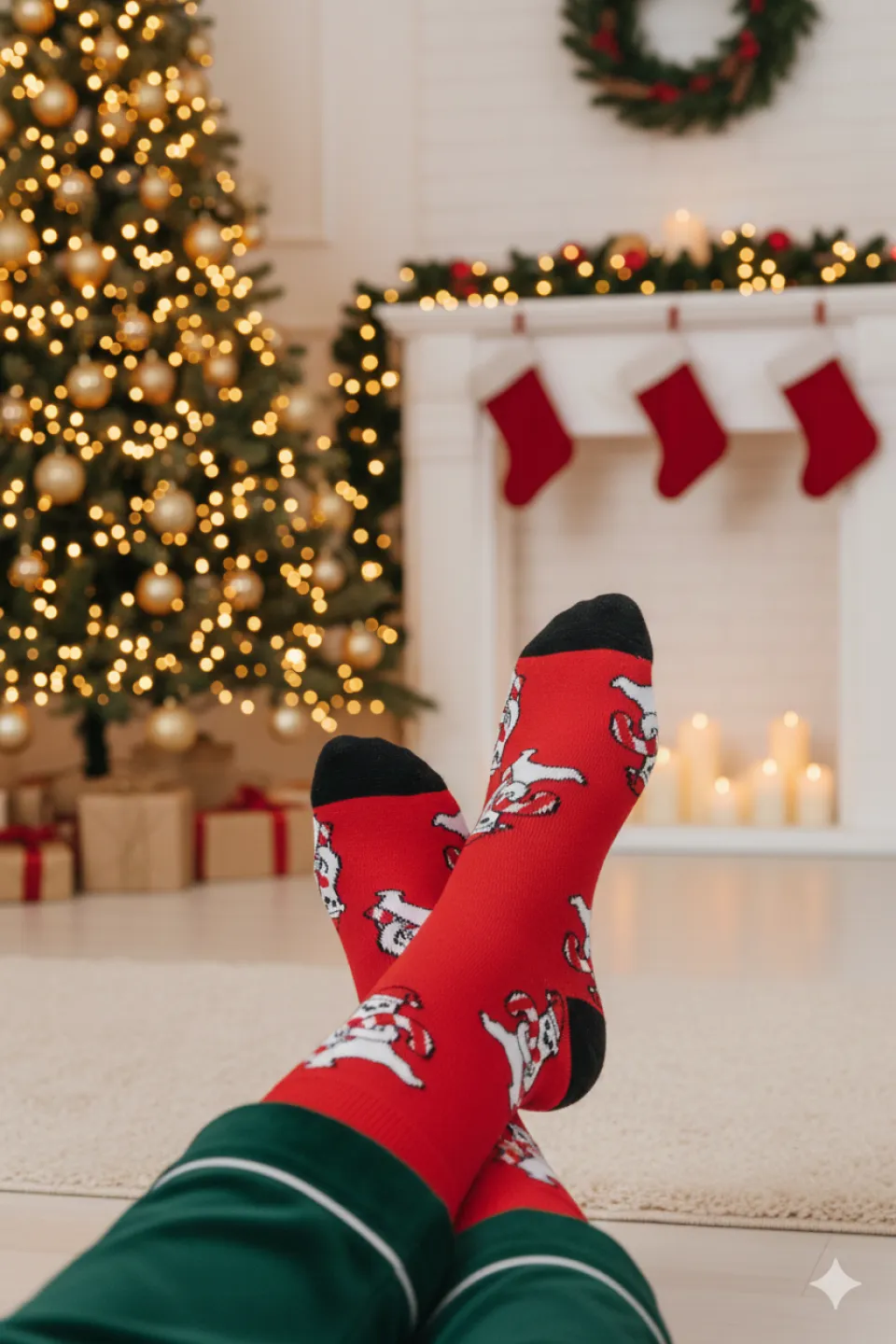 Șosete de Crăciun bărbați roșii cu imprimeu urs polar - 2