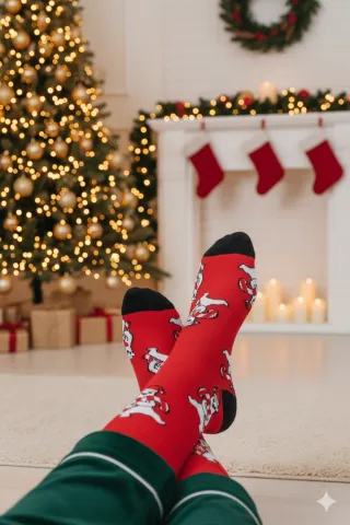 Șosete de Crăciun bărbați roșii cu imprimeu urs polar hover